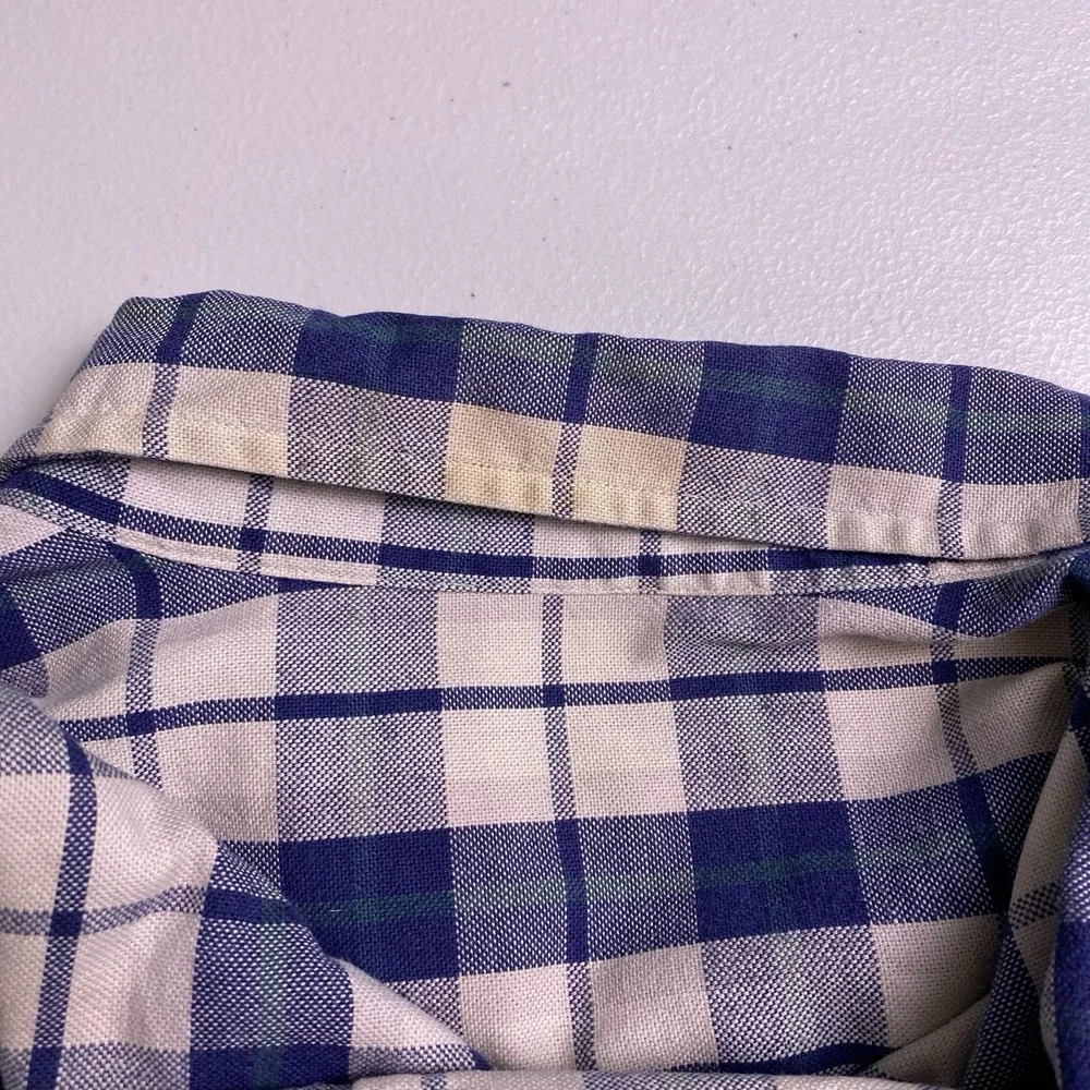 90s Abercrombie Fitch BIG Shirt M Mens L/S Button Down Blue Plaid Grunge VGUC - Picture 7 of 9